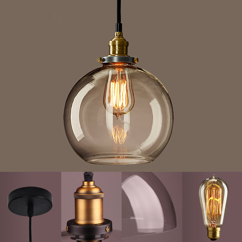 1-Light Clear Glass Pendant Lamp, Contemporary Industrial Hanging Light for Restaurant