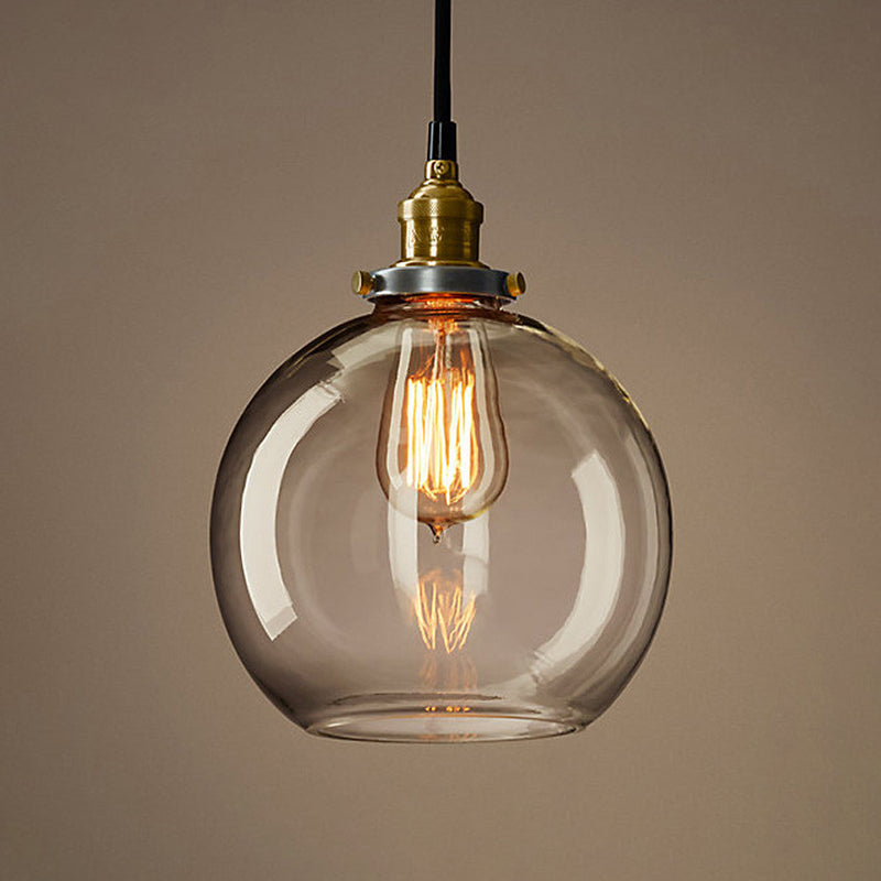 1-Light Clear Glass Pendant Lamp, Contemporary Industrial Hanging Light for Restaurant