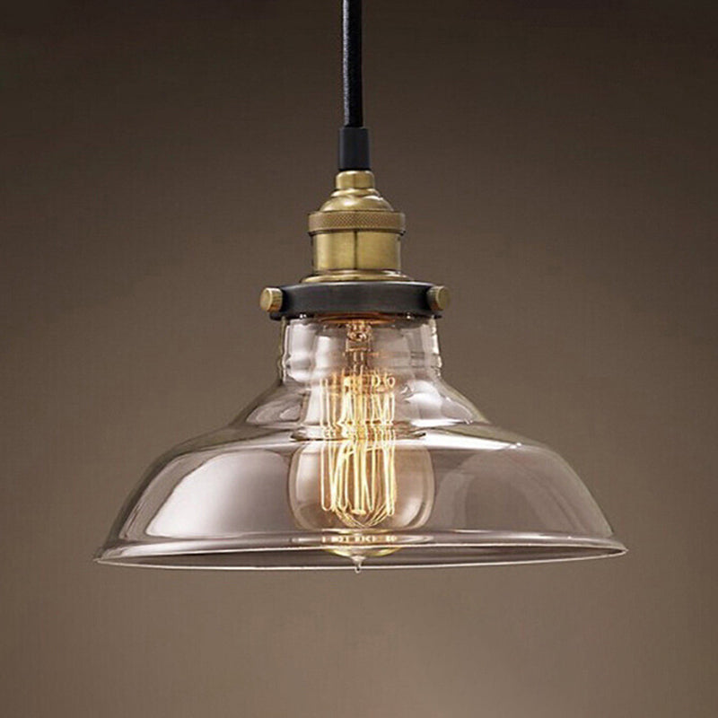 1-Light Clear Glass Pendant Lamp, Contemporary Industrial Hanging Light for Restaurant