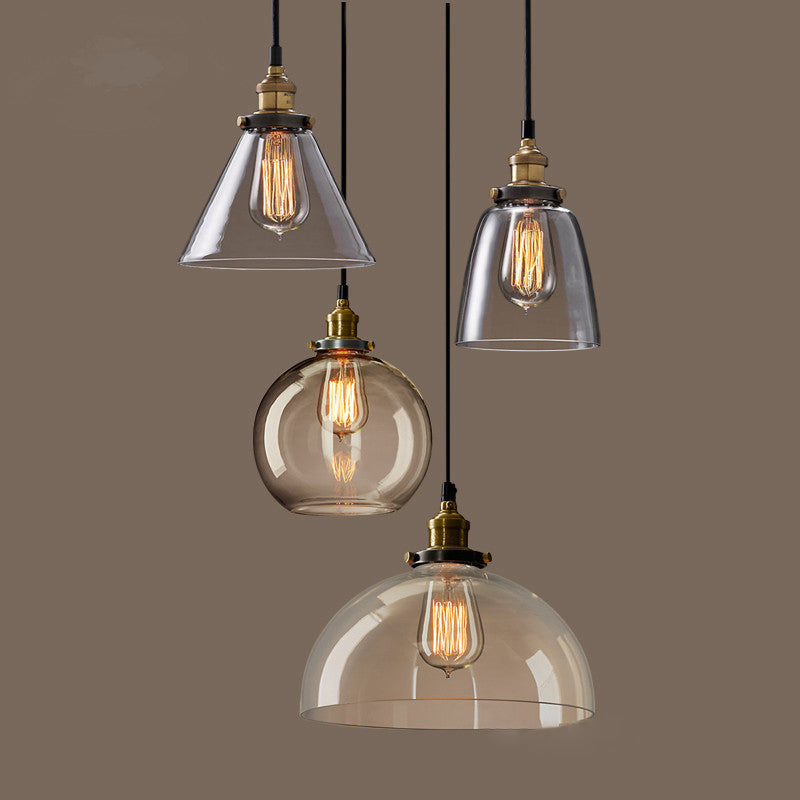 1-Light Clear Glass Pendant Lamp, Contemporary Industrial Hanging Light for Restaurant