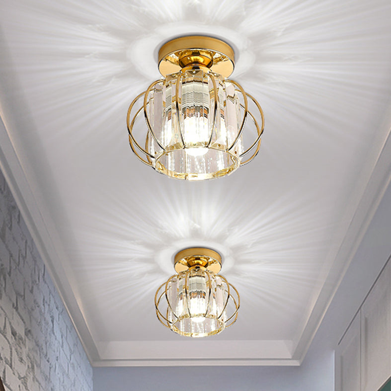 Contemporary Close to Ceiling Lamp Round Ceiling Mounted Light with Crystal Shade