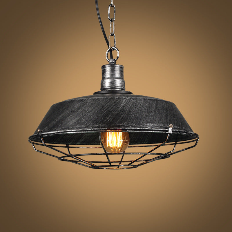 1 Light Caged Hanging Light Retro Industrial Style Metal Pendant for Restaurant