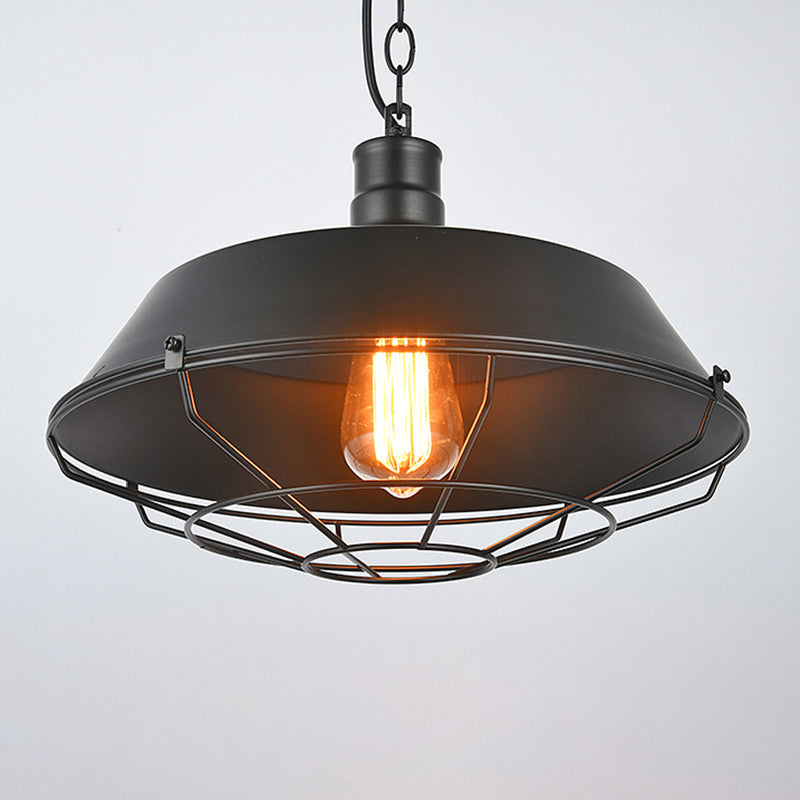 1 Light Caged Hanging Light Retro Industrial Style Metal Pendant for Restaurant