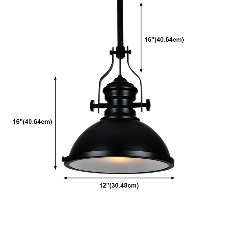 Estilo industrial Restaurante de luz colgante de metal 1 Costil de techo de cúpula ligera en negro