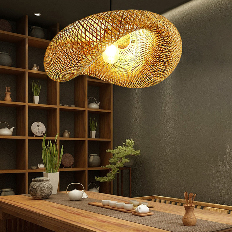 1 Light Bamboo Pendant Light Modern Style Hanging Lamp Fixture for Living Room