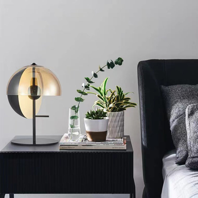 Post-modern Style Glass Table Lamp Black Metal Bedside Nightlight for Bedroom