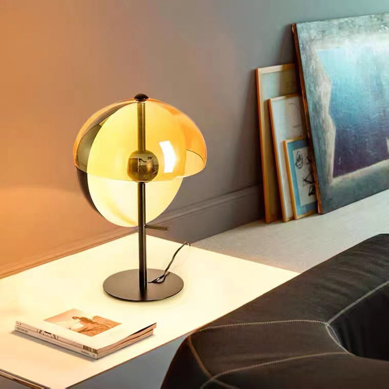 Post-modern Style Glass Table Lamp Black Metal Bedside Nightlight for Bedroom