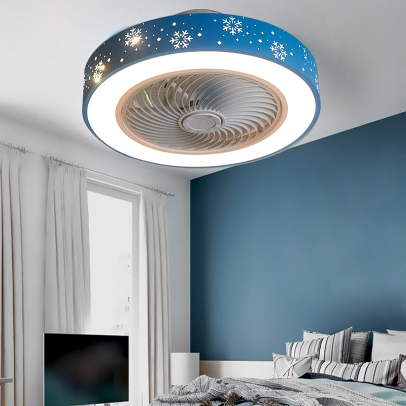 Nordic Hollowed-out Round Fan Lamp Metallic Bedroom LED Semi Flush Ceiling Light