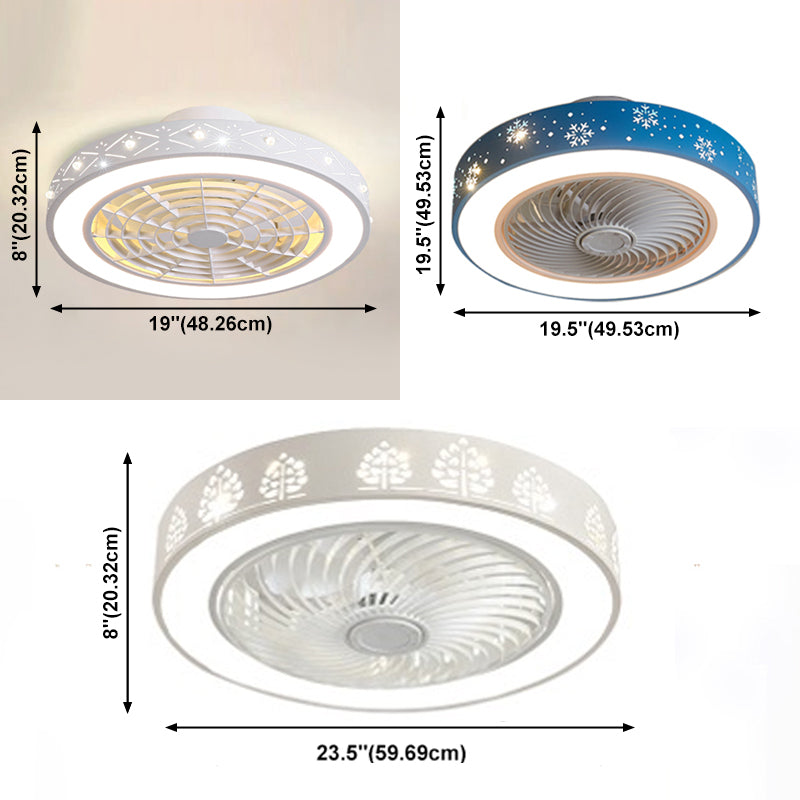 Nordic Hollowed-out Round Fan Lamp Metallic Bedroom LED Semi Flush Ceiling Light