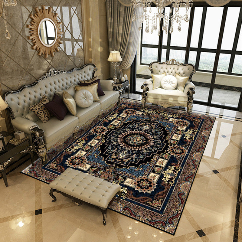 Zwart vintage Trug Blending grafisch medaillon tapijt wasbaar vloerkleed voor de woonkamer