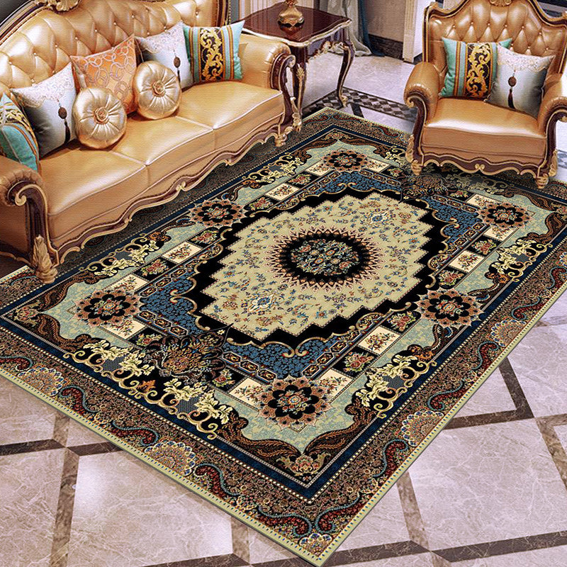 Black Vintage Rug Blending Graphic Medallion Rug Washable Rug for Living Room