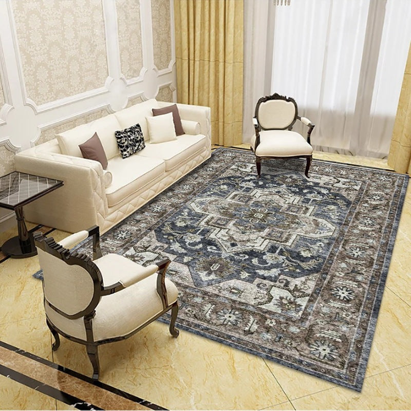 Mid-eeuws gebied Rug Medallion Print Wasbaar Rug Polyester Anti-slip tapijt voor woningdecoratie