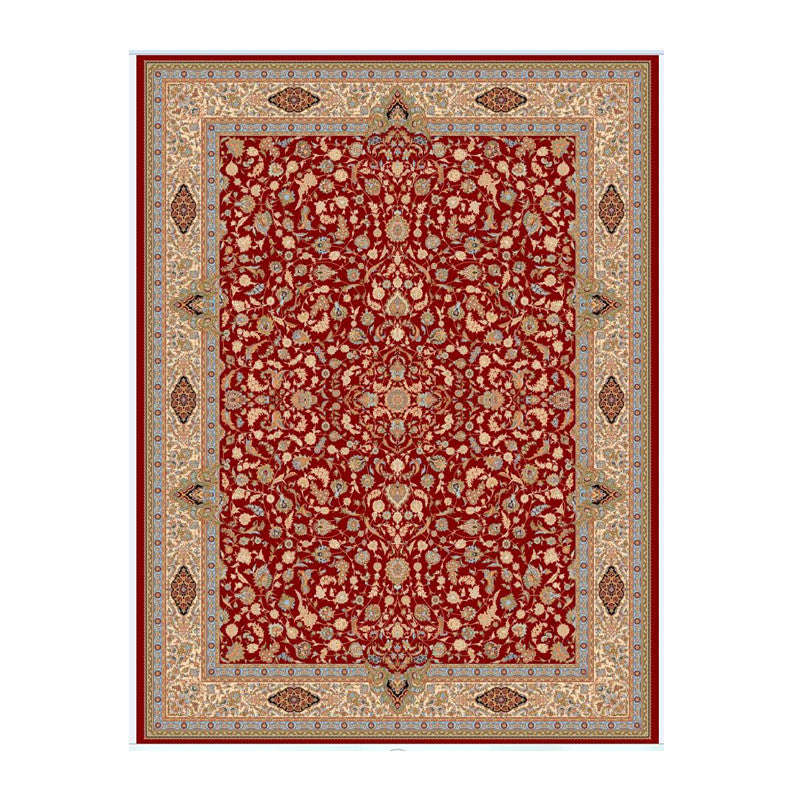 Red Retro Rug Blending Graphic Rug Stain Resistant Rug for Living Room
