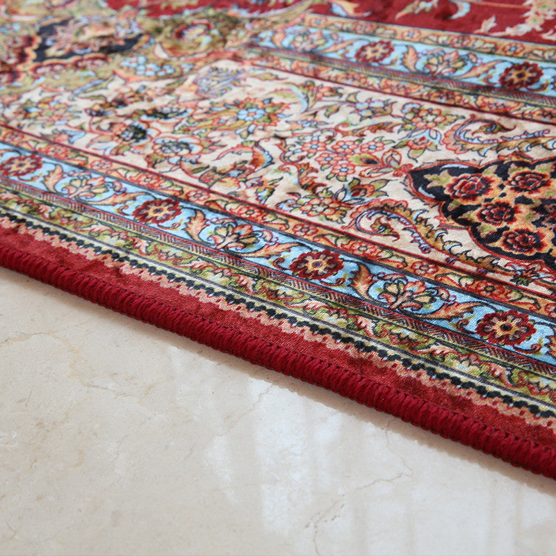 Tapis rétro rouge mélange de tapis graphique de tapis résistant aux taches pour le salon