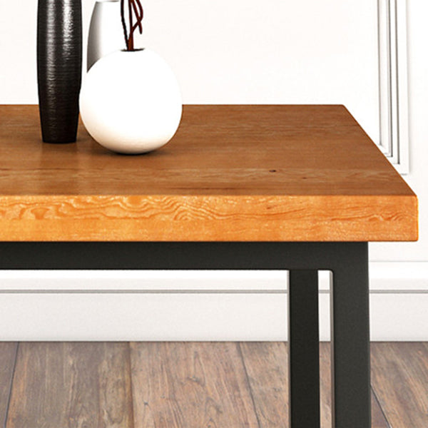 Industrial Square Dining Table Pine Solid Wood Table with Black Double Pedestal