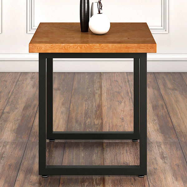 Industrial Square Dining Table Pine Solid Wood Table with Black Double Pedestal