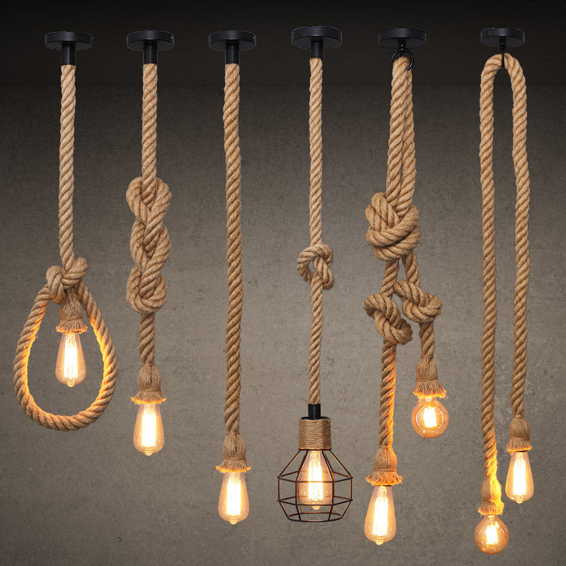 Vintage Hemp Rope Pendant Light LED American Style Hemp Rope Pendant Light