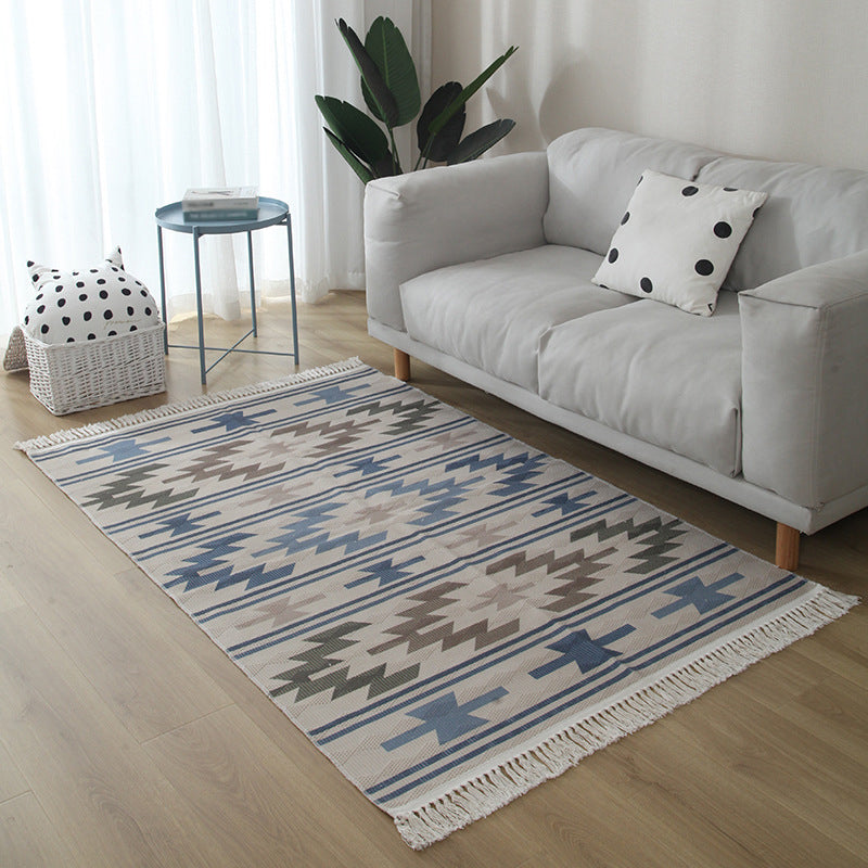 Stylish Ameicana Pattern Rug Bohemian Cotton Blend Area Rug Fringe Carpet for Bedroom