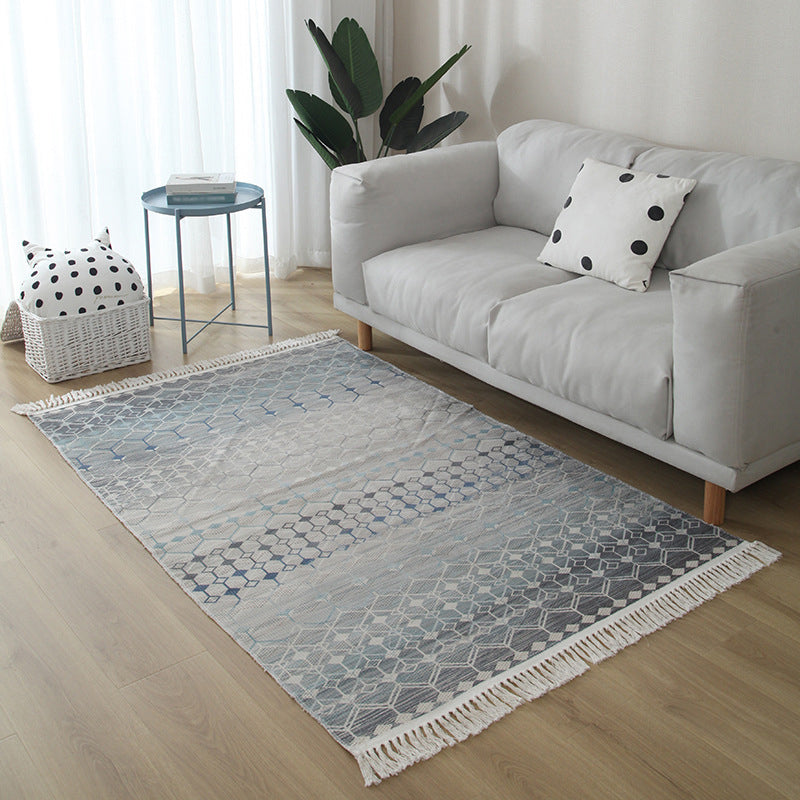 Bohemian Americana Print Carpet Leisure Cotton Blend Rug Fringe Detail Area Rug for Home Decor