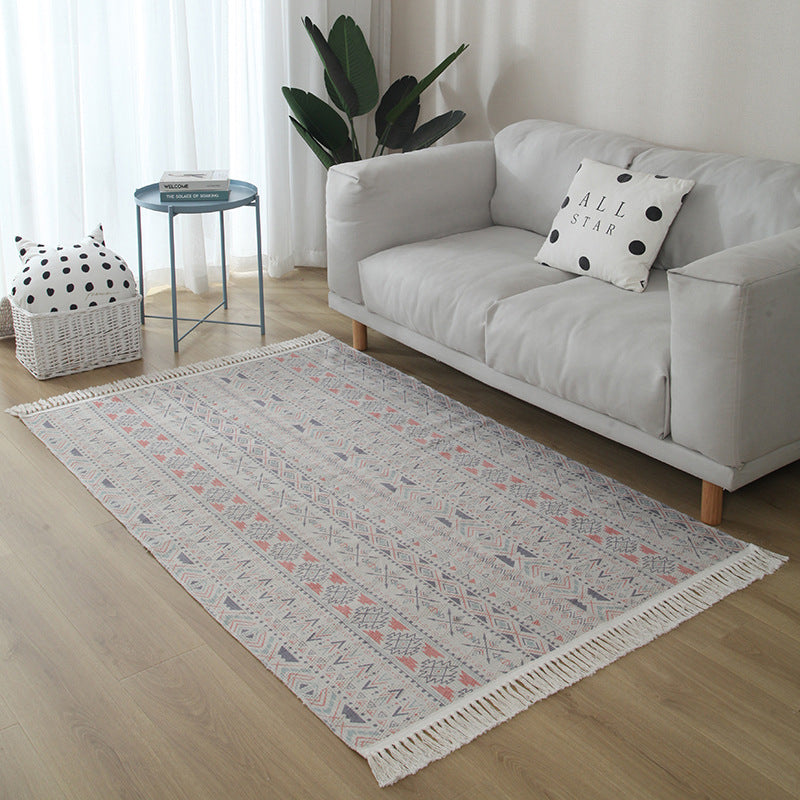 Bohemian Americana Print Carpet Leisure Cotton Blend Rug Fringe Detail Area Rug for Home Decor