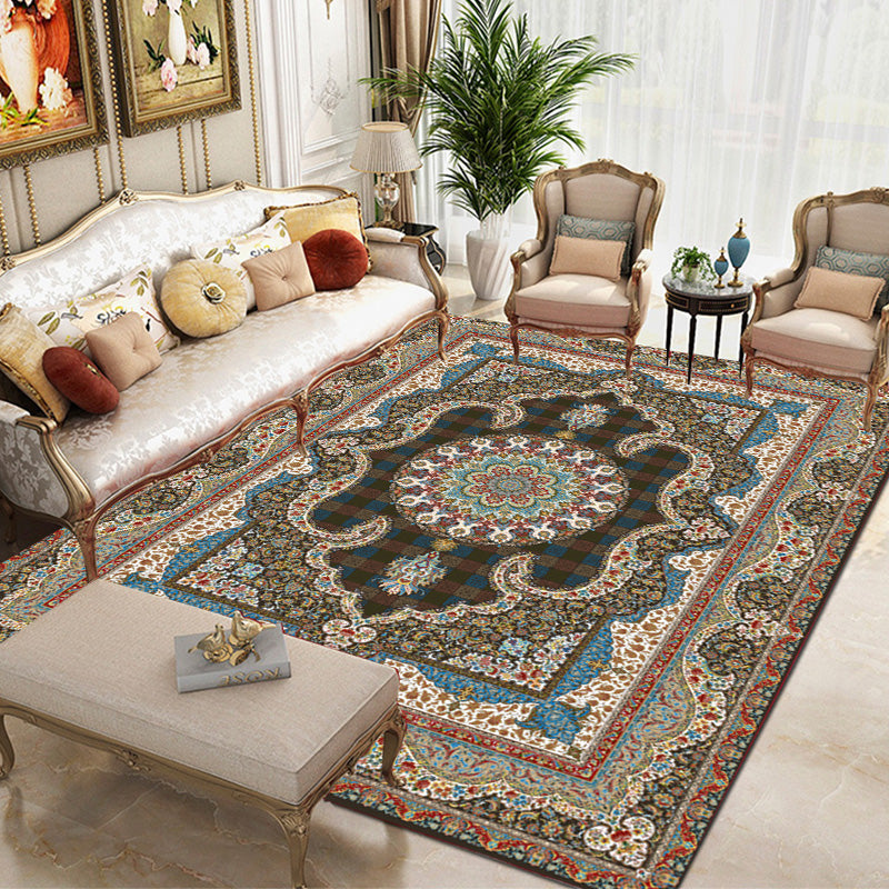 Blue Bohemian Rug Blending Graphic Rug Washable Indoor Rug for Living Room