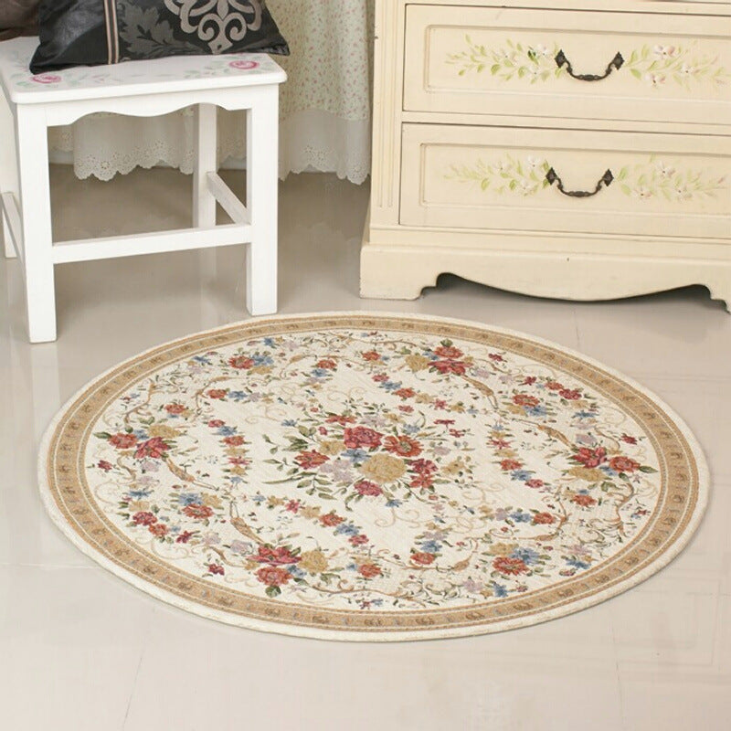 Beige Bohemian Area Rug Flower Pattern Polyester Area Carpet Anti-Slip Rug for Home Decor