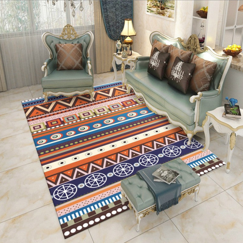 Bohemian Herringbone Print Carpet Polyester Indoor Rug Non-Slip Backing Area Carpet for Living Room