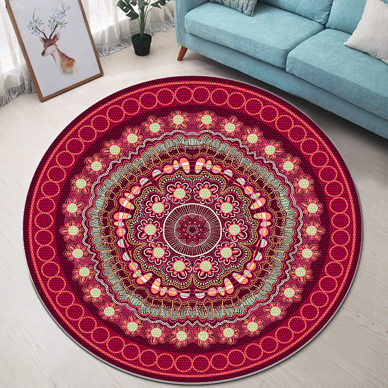 Red Bohemian Rug Polyester Graphic Rug Washable Rug for Home Decoration