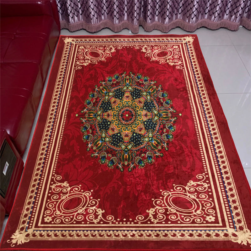 Médaillon de tapis rouge fantaisie Médaillon traditionnel Rapier polyester Polyester sans glissement de support pour chambre à coucher