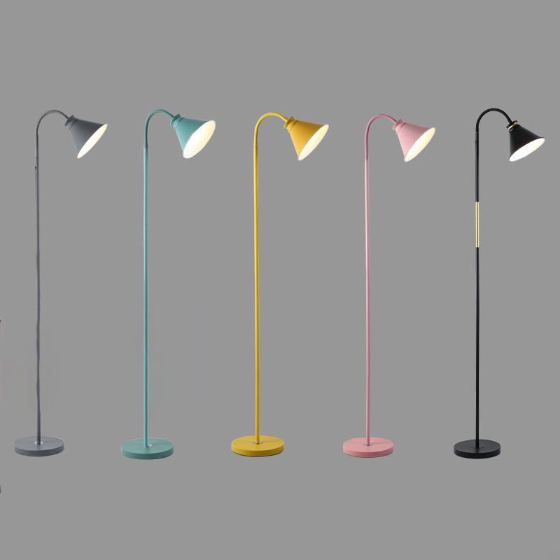 Iron Conical Floor Lamp Macaron Style 1-Light Stand Up Lamp with Flexible Arm