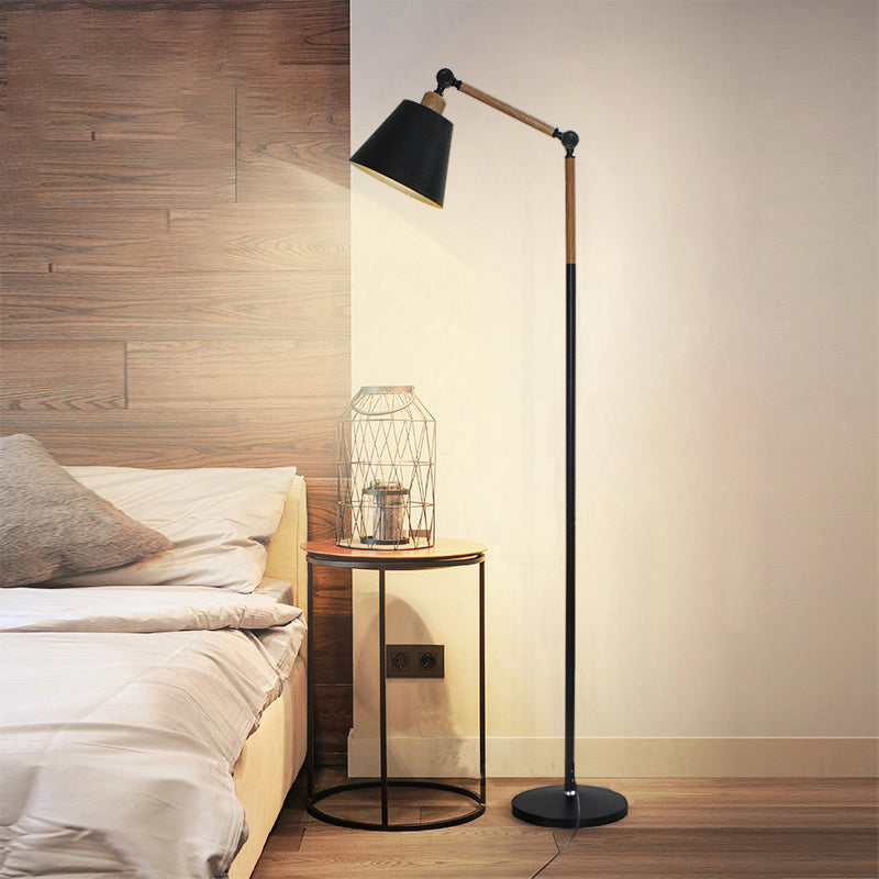 Nordic Cone Shade Floor Light Metallic 1 Bulb Bedroom Reading Floor Lamp with Swing Arm