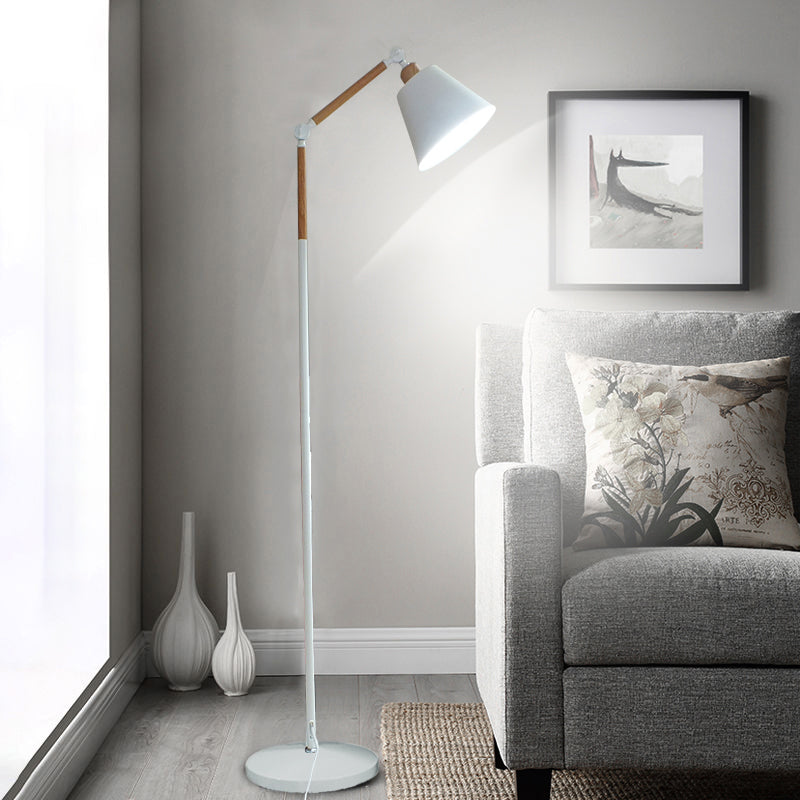 Nordic Cone Shade Floor Light Metallic 1 Bulb Bedroom Reading Floor Lamp with Swing Arm