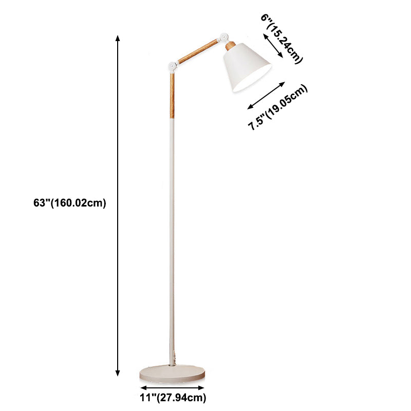 Nordic Cone Shade Floor Light Metallic 1 Bulb Bedroom Reading Floor Lamp with Swing Arm