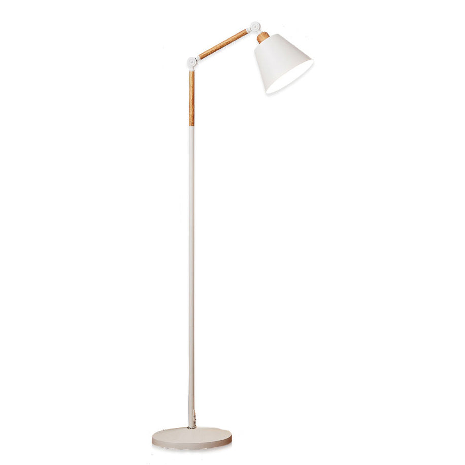 Nordic Cone Shade Floor Light Metallic 1 Bulb Bedroom Reading Floor Lamp with Swing Arm