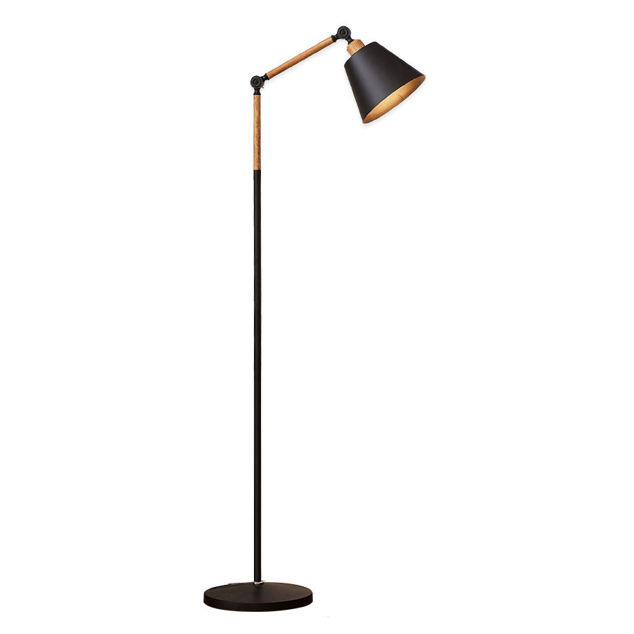 Nordic Cone Shade Floor Light Metallic 1 Bulb Bedroom Reading Floor Lamp with Swing Arm