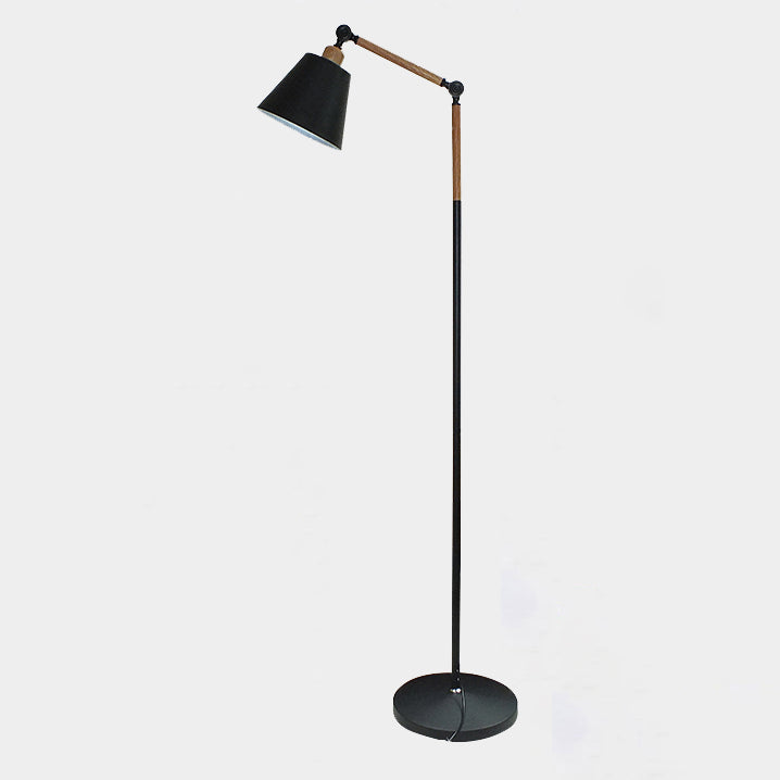 Nordic Cone Shade Floor Light Metallic 1 Bulb Bedroom Reading Floor Lamp with Swing Arm