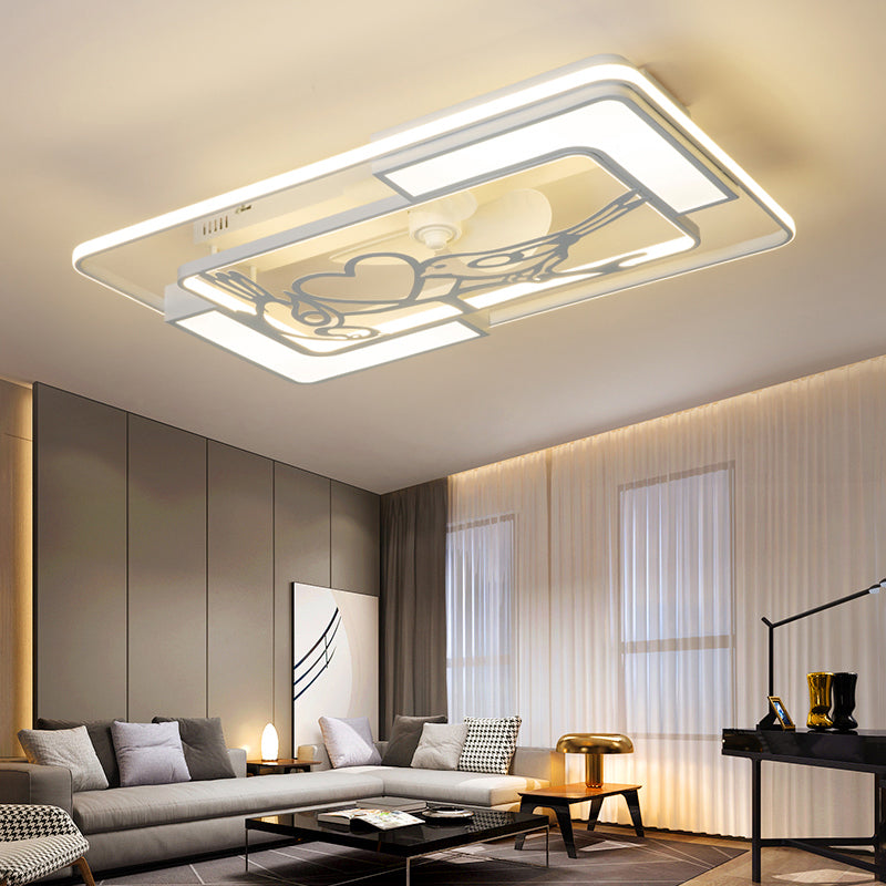 Lámpara de ventilador de techo geométrico de blanco LED acrílico Semi Flush Light para sala de estar