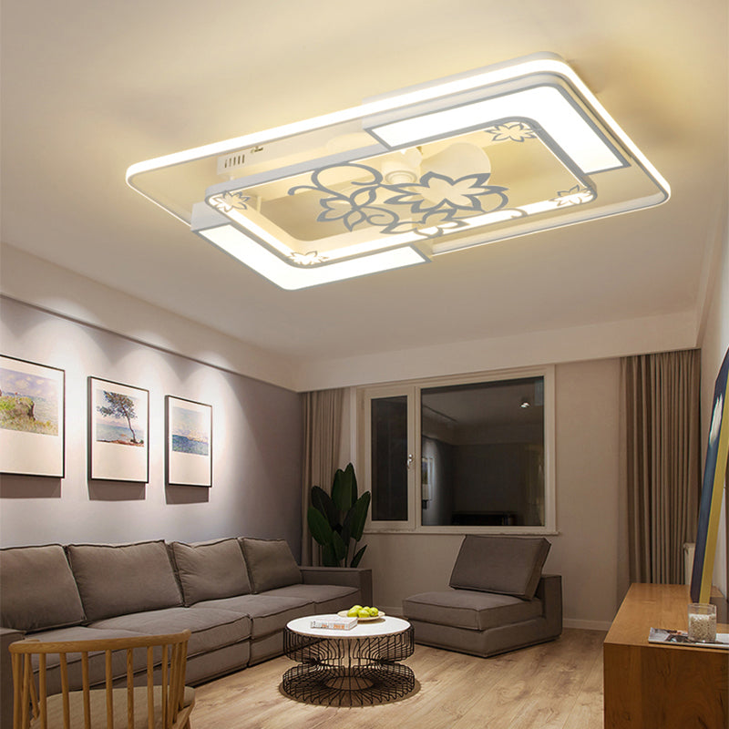 Lámpara de ventilador de techo geométrico de blanco LED acrílico Semi Flush Light para sala de estar