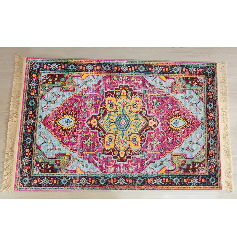 Red Traditional Carpet Antique Pattern Polyester Area Rug Fringe Non-Slip Backing Rug for Home Decor