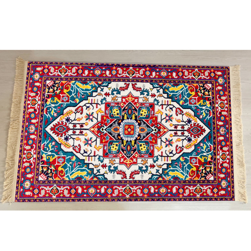 Red Traditional Carpet Antique Pattern Polyester Area Rug Fringe Non-Slip Backing Rug for Home Decor