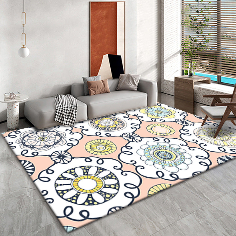 Bohemian Living Room Area Carpet American Pattern Polyester Area Rug Stain Resistant Rug