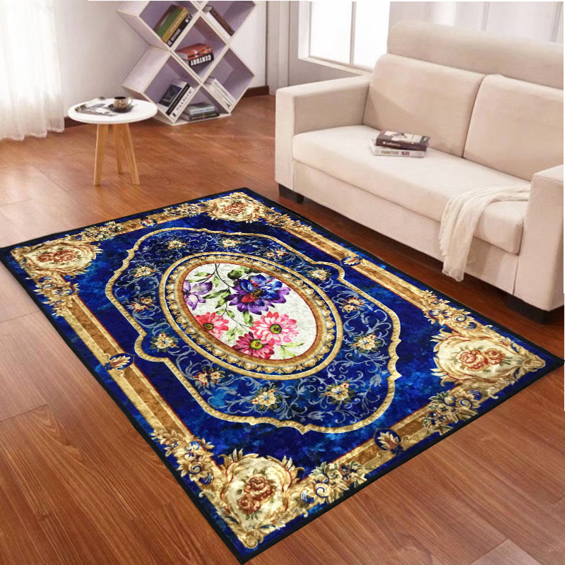 Médaillon de tapis traditionnel bleu Médaillon Médaillon Rapis en polyester Tapis antidérapant pour décoration intérieure