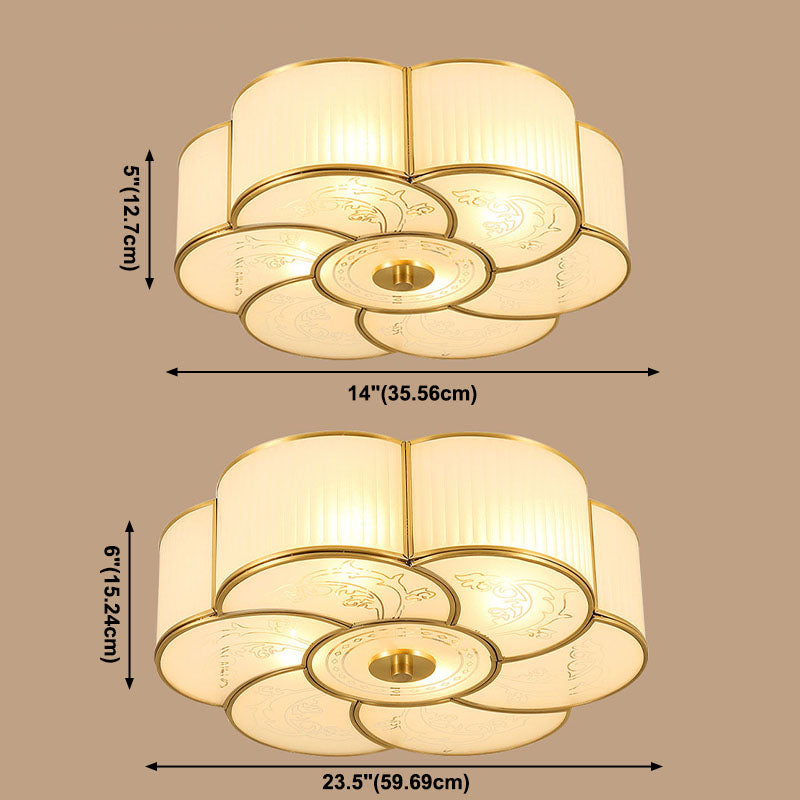 White Glass Flush Mount in Colonial Retro Style Copper Ceiling Light for Bedroom