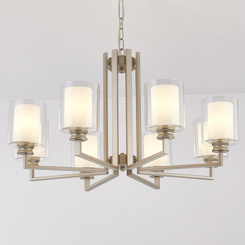 Cylinder Glass Chandelier Light Fixtures Multi Lights Modern Style Pendant Lighting in Gold