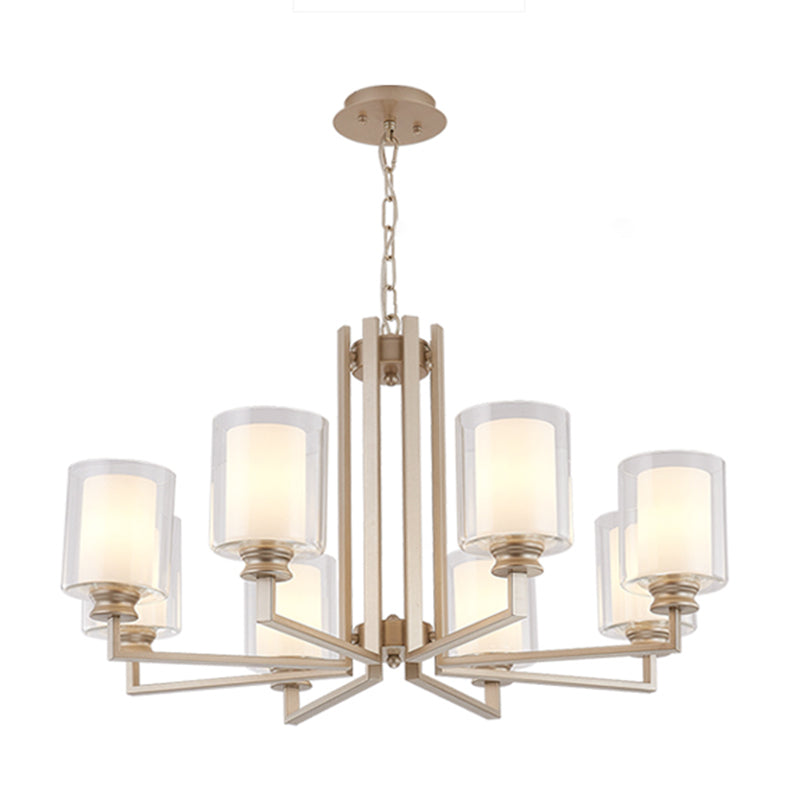 Cylinder Glass Chandelier Light Fixtures Multi Lights Modern Style Pendant Lighting in Gold