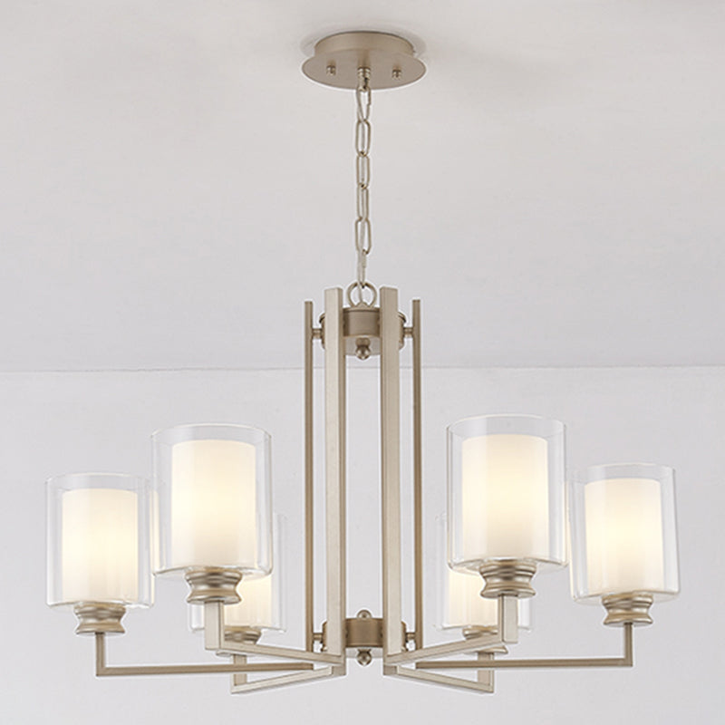 Cylinder Glass Chandelier Light Fixtures Multi Lights Modern Style Pendant Lighting in Gold