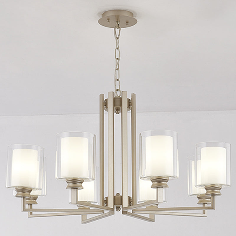 Cylinder Glass Chandelier Light Fixtures Multi Lights Modern Style Pendant Lighting in Gold