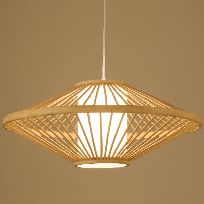 Asian Pendant Lighting Fixture 1-Light Beige Suspension Pendant Light with Rattan Shade