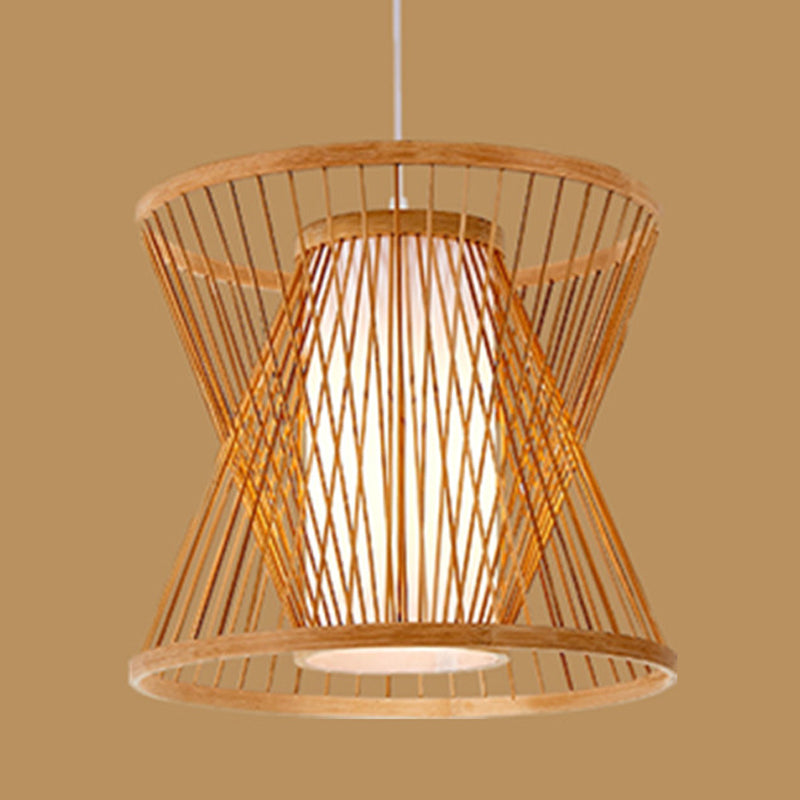 Asian Pendant Lighting Fixture 1-Light Beige Suspension Pendant Light with Rattan Shade