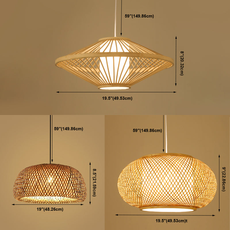 Asian Pendant Lighting Fixture 1-Light Beige Suspension Pendant Light with Rattan Shade